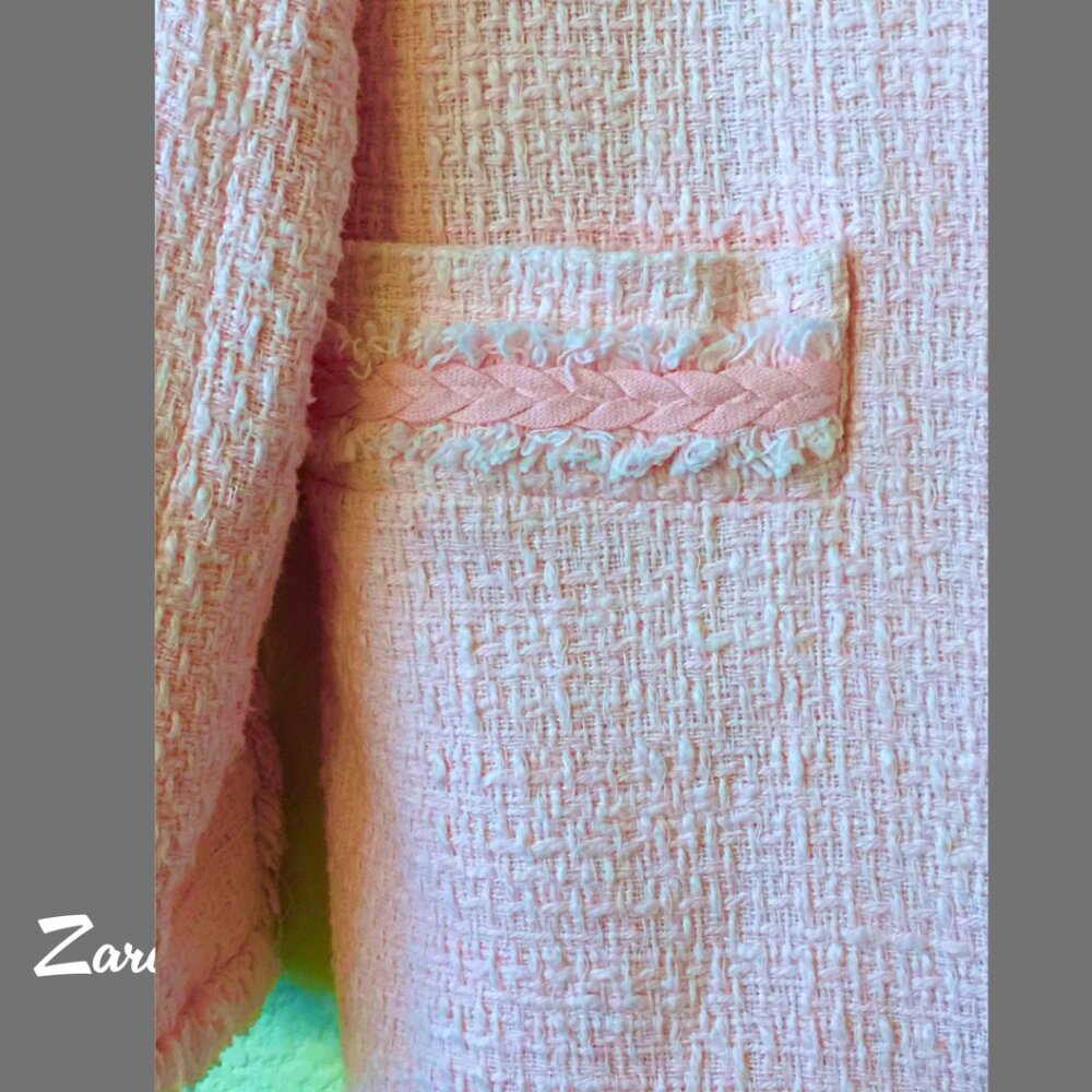 ZARA Pink Tweed Jacket Coat Sz M - Picture 5 of 6